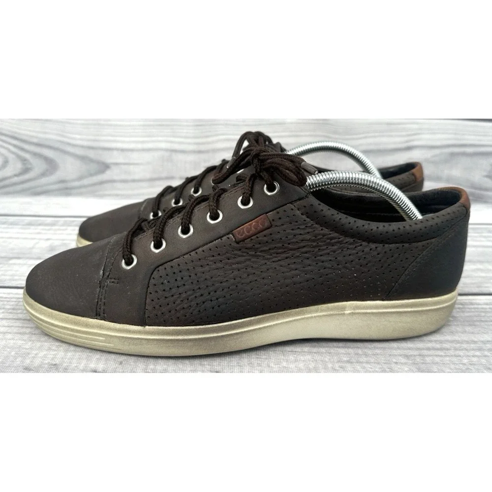 ECCO DARK BROWN SOFT LEATHER CASUAL SHOES SNEAKERS Men's Size‎ EU 43 /  US 9-9.5